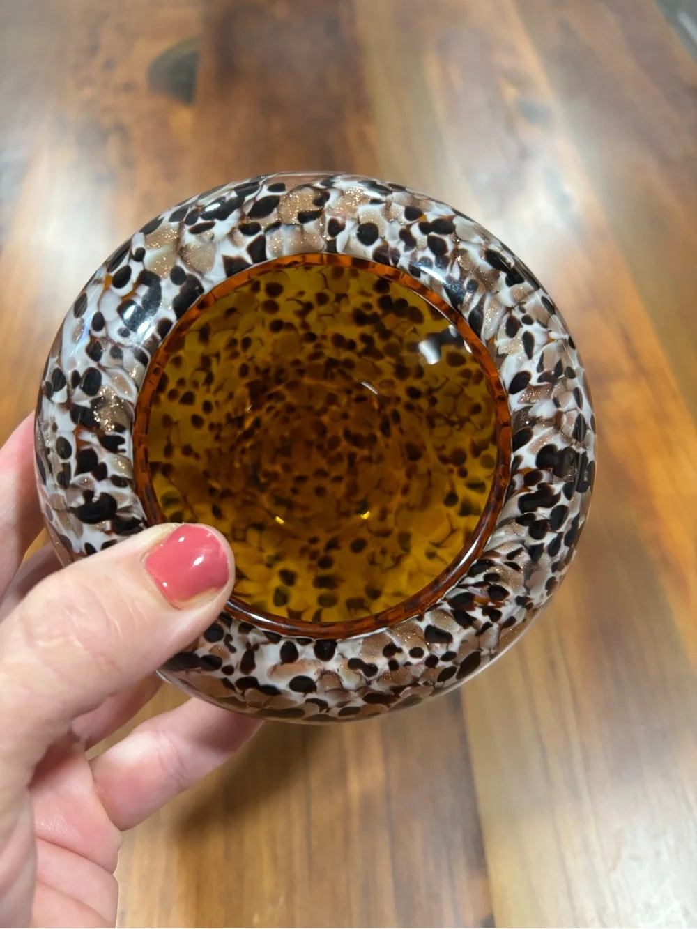 Murano Style Tortoise Gold Fleck Hand Blown Glass Vase